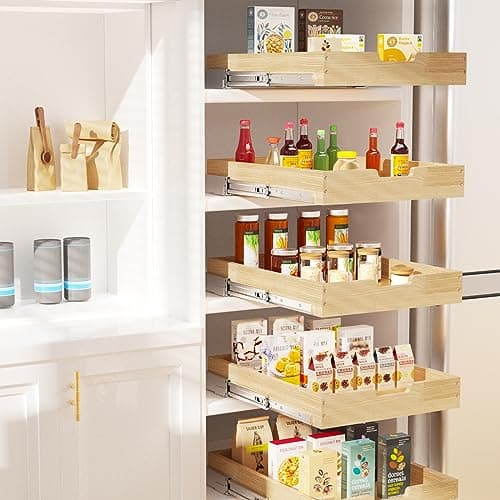 Heavy-Duty Wood Pull-Out Cabinet Organizer for Kitchen Pantry and Bathroom Storage