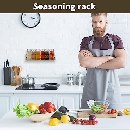 2 Pack Gold Self-Adhesive Metal Spice Racks for Fridge Doors & Kitchens