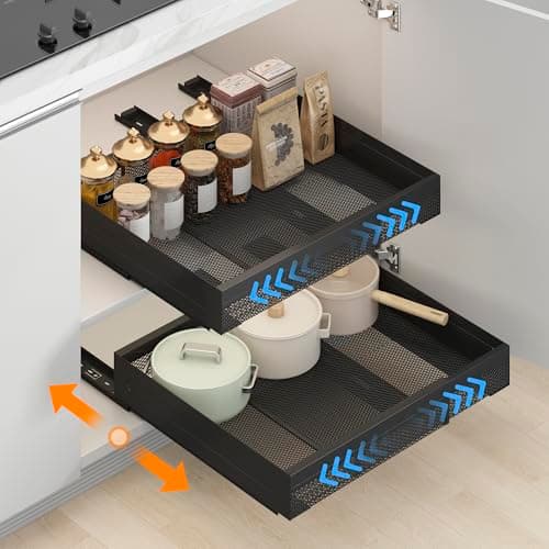 Expandable 16.5" Deep Slide Out Kitchen Cabinet Organizer, Metal, 1 Pack