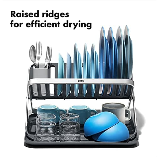 OXO Good Grips 2-Tier Aluminum Foldable Dish Drying Rack with Drainboard
