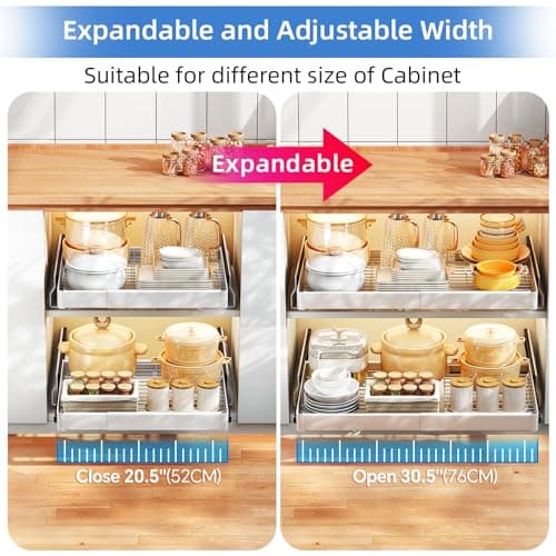 Under Sink Organizer with Pull Out Drawers for Pots and Pans - Heavy Duty, Expandable Cabinet Organizer for Kitchen and Pantry