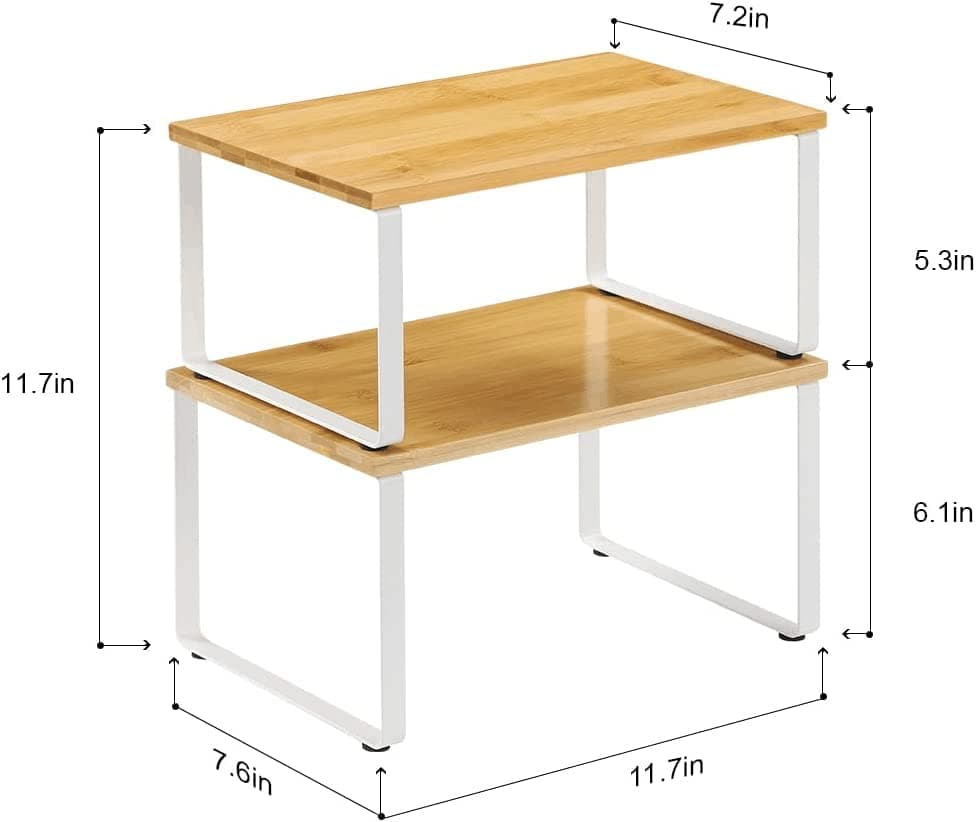 NEX Bamboo Kitchen Organizing Shelf, Set of 4, White & Natural