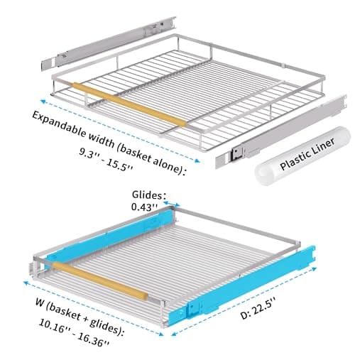 Adjustable Pull Out Cabinet Organizer for Cabinets 10.16-16.36 Wide, 22.5 Deep - 1 Pack