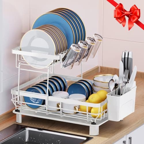 MOUKABAL Large Dish Drying Rack with Removable Holder, Grey/Gray
