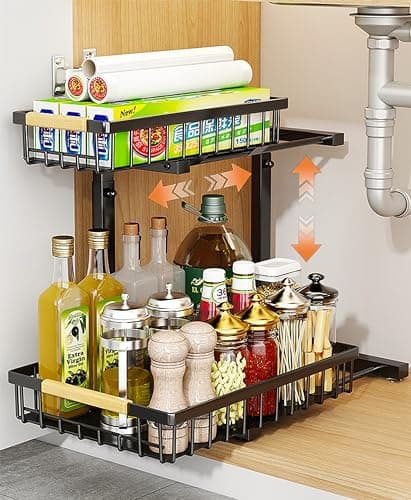 Pull Out 2 Tier Under Sink Organizer and Storage Shelf for Kitchen and Bathroom
