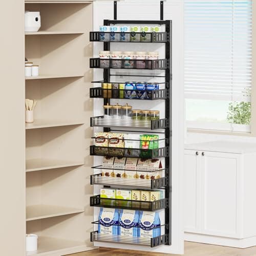 Over the Door Pantry Organizer, Large 8-Tier White Wall Mount Storage