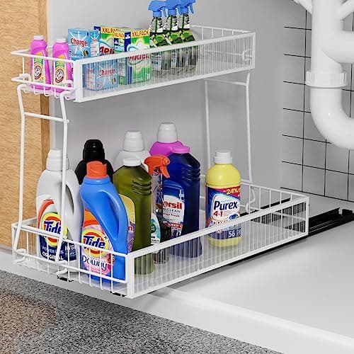 Under Sink Slide Out Organizer for Bathroom or Kitchen Storage, Black