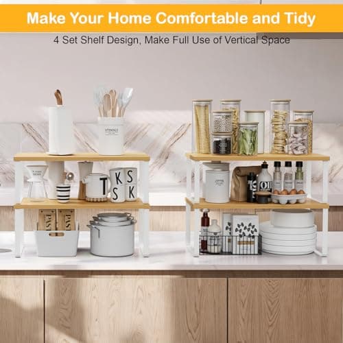 Large Wood Cabinet Organizers, Set of 4, Expandable Metal White