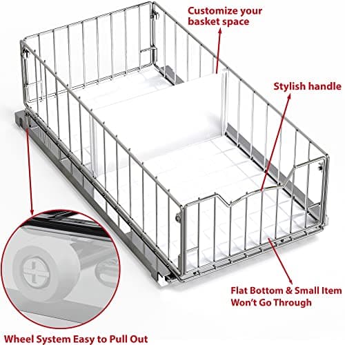 Chrome Finished Pull-Out Cabinet Organizer Basket, 17.2" Dia., Ideal for Kitchen & Bathroom Storage