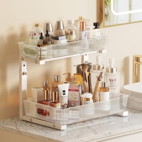 2-Pack White Acrylic Under Sink Organizer for Kitchen & Bathroom Cabinets