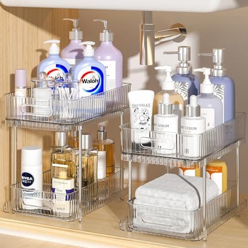 Delamu 2 Pack Bathroom & Kitchen Organizer, Snap-Lock Medicine Cabinet & Movable Divider