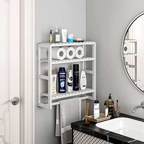 Bathroom Towel Racks 3-Tier Bamboo Storage Shelves Over Toilet
