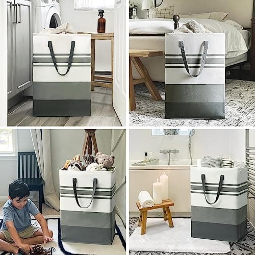 Goodpick 3-Pack 75L Collapsible Laundry Baskets, Large Grey Hampers for Dorm and Home