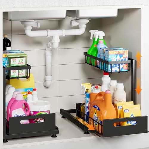 Under Sink Storage Racks 2-Tier Height Adjustable White | Kitchen & Bathroom Organizers