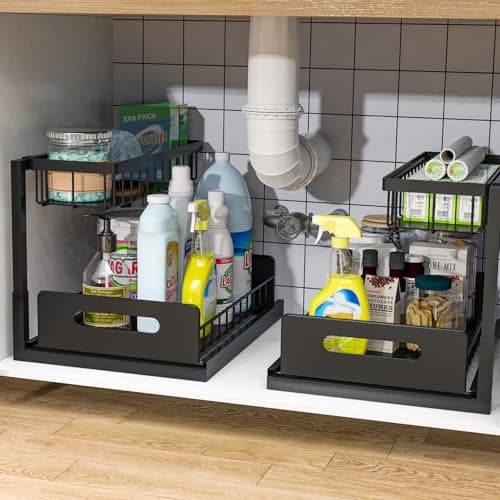 Bukfen 2-Tier Slide Out Under Sink Cabinet Organizer, 2 Pack
