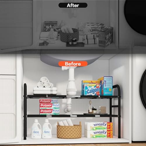 2-Tier Under Sink Organizer with 8 Removable Boards for Kitchen, Bathroom & More