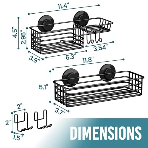 TAILI 2 Pack Heavy Duty Black Metal Shower Organizer with Hooks & Soap Holder