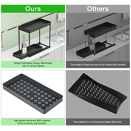 2 Pack HI NINGER Adjustable Height Under Sink Organizers with 8 Hooks & Hanging Cups