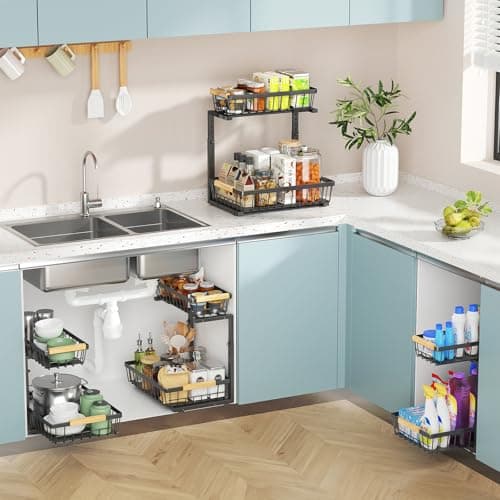 2 Pack Large Metal Under Sink Organizers for Kitchen & Bathroom