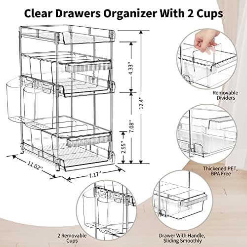 3-Tier Pull-Out Bathroom Organizer with 6 Dividers & 2 Cups