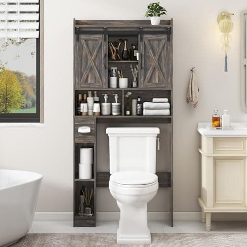 Bathroom Space-Saving Toilet Cabinet with Barn Door