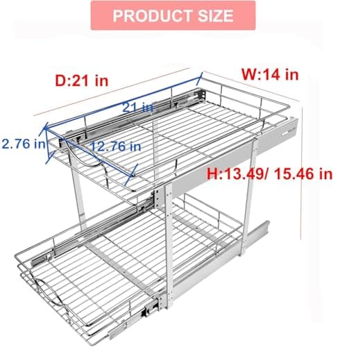 14" W x 21" D Chrome 2-Tier Slide-Out Drawer Organizer for Kitchen, Bathroom, Pantry