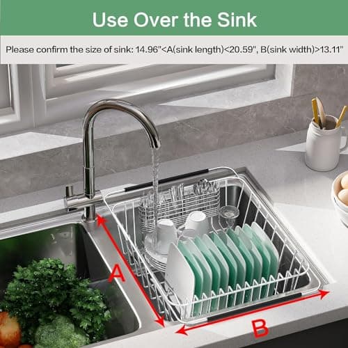 Adjustable 304 Stainless Steel Sink Dish Drier Rack with Utensil Holder