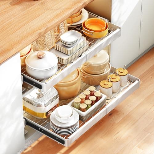 Under Sink Organizer with Pull Out Drawers for Pots and Pans - Heavy Duty, Expandable Cabinet Organizer for Kitchen and Pantry