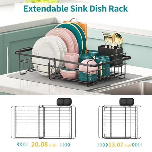 Expandable Sink Dish Drying Rack - Rustproof & Adjustable Kitchen Utensil Holder
