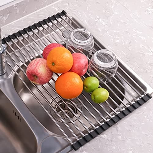 Seropy Roll-Up Dish Drying Rack Over Sink, Stainless Steel, 17.5"x11.8"