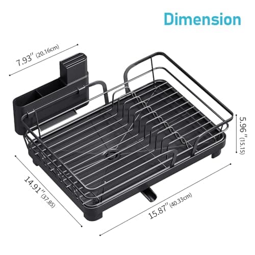 Black Multifunctional Kitchen Dish Drying Rack with Drain Board