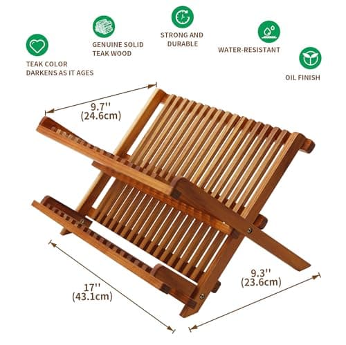 Utoplike Collapsible 2-Tier Teak Dish Drainer for Kitchen