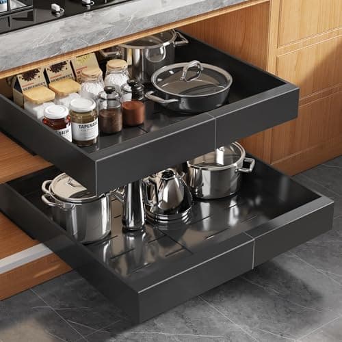 Black Heavy Duty Pull Out Cabinet Organizer, Expandable Slide Out Drawers, Kitchen Pantry Storage