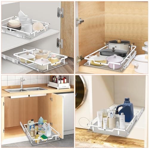 16" W x 22" D Chrome Slide Out Cabinet Organizer, Heavy Duty Pantry Shelves