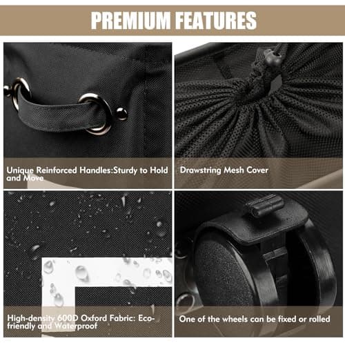 DOKEHOM 25-Inch Slim Collapsible Laundry Basket on Wheels (Black)