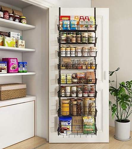 White Heavy-Duty Over Door Pantry Spice Organizer - 6 Adjustable Baskets