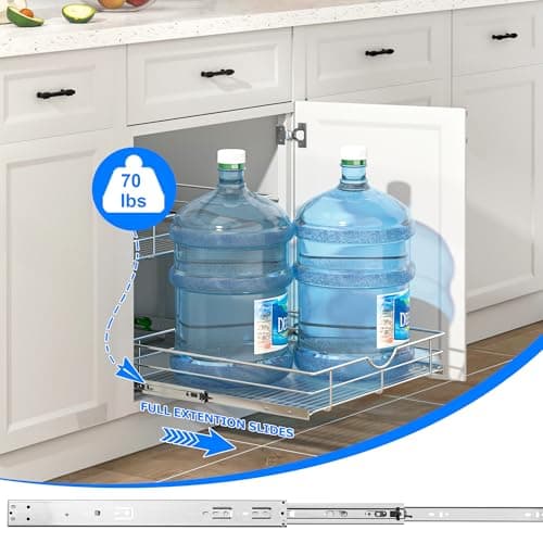 WelFurGeer 2-Tier Stainless Steel Cabinet Organizer with Soft Close Slides and Chrome Wire Basket