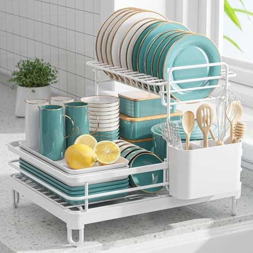 X-Large Stainless Steel Dish Drying Rack, 2-Tier Kitchen Organizer, Black
