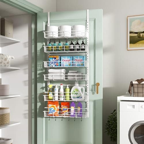 White Heavy-Duty Over Door Pantry Spice Organizer - 6 Adjustable Baskets