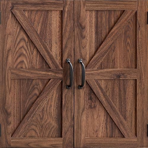 Rustic Brown Over the Toilet Cabinet, 67" Tall, Adjustable Shelf, Barn Door