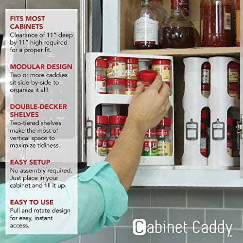 Non-Skid Magnetic Cabinet Caddy with 2 Double-Decker Shelves - Slide & Rotate Organizer - Kitchen Storage Solutions