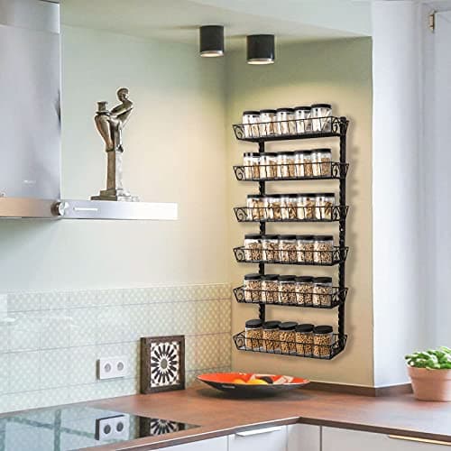 Adjustable Wall Mount Spice Rack for Kitchen, 6-Tier Organizer, Black