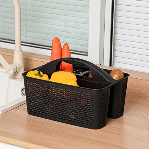 UUJOLY Black Portable Shower Caddy with Compartments for Bathroom and Kitchen