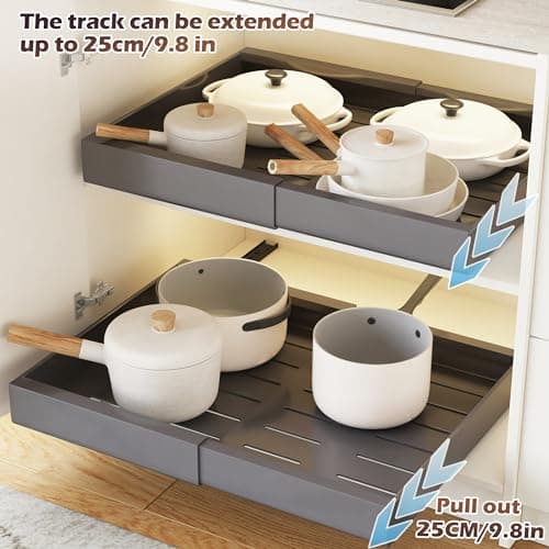 2 Pack COVAODQ Extendable Sliding Cabinet Organizer, Adjustable Width 12.4" to 20.4", Grey