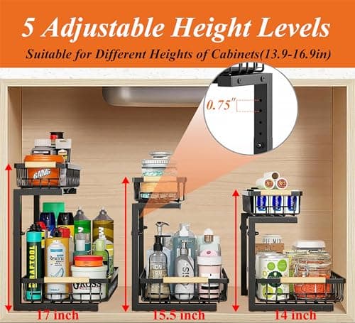 Pull Out 2 Tier Under Sink Organizer and Storage Shelf for Kitchen and Bathroom
