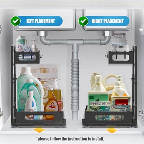 2-Tier Metal Under Sink Organizer with Adjustable Height for Kitchen and Bathroom