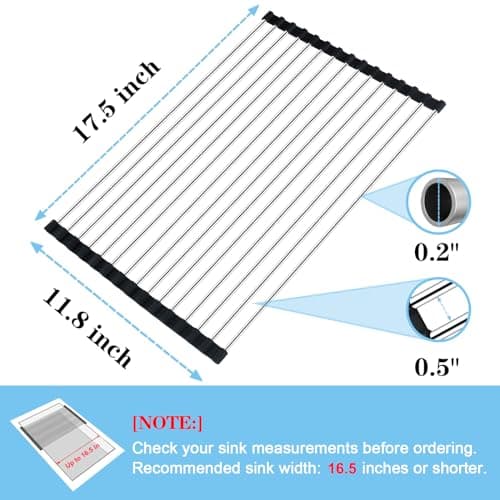 Seropy Roll-Up Dish Drying Rack Over Sink, Stainless Steel, 17.5"x11.8"