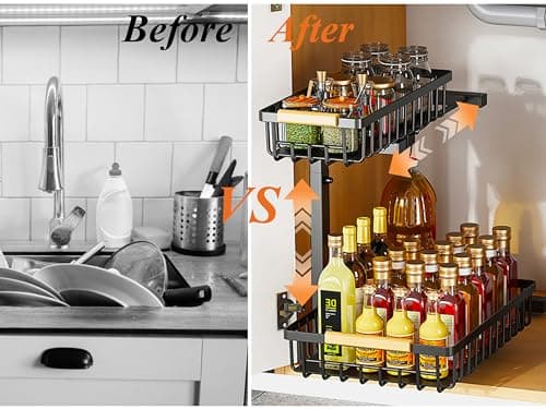 Pull Out 2 Tier Under Sink Organizer and Storage Shelf for Kitchen and Bathroom