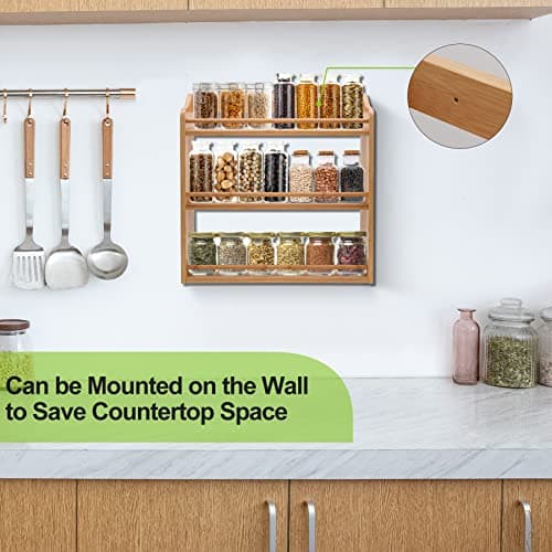 Bamboo 3-Tier Spice Rack for Kitchen Counter or Wall
