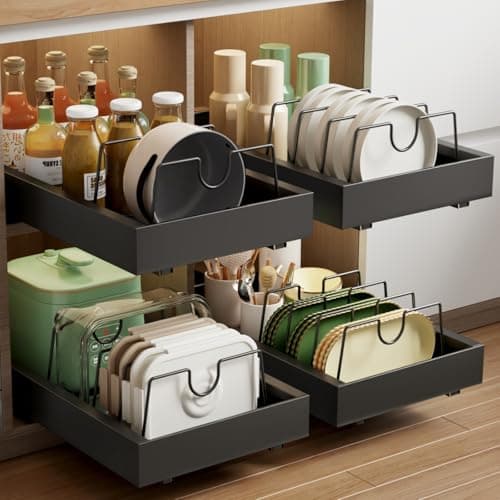 2 Pack Heavy Duty Cabinet Organizer, Slide Out Drawers (16.5"x11.8"x3.94"-Black)